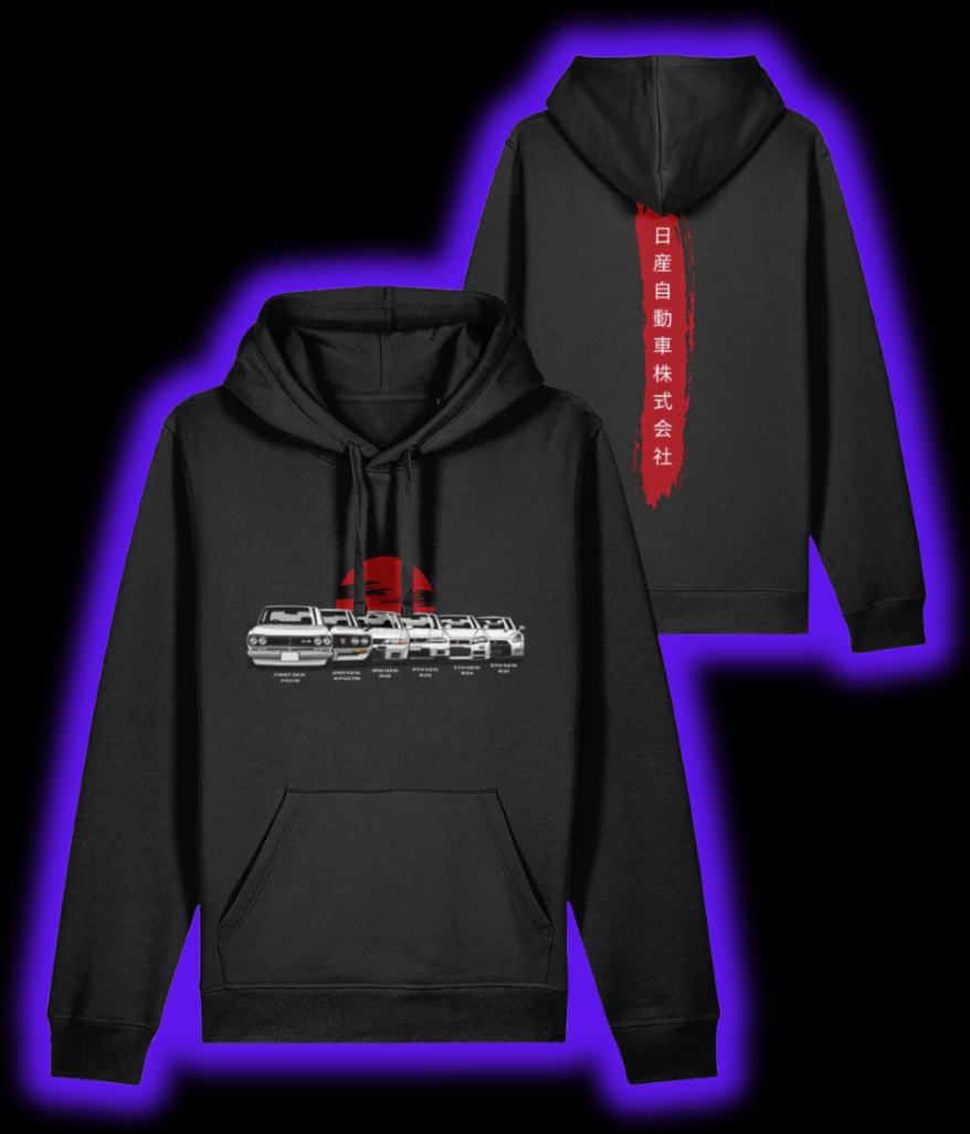 Nissan GTR Family Hoodie Black Octane Apparel Co