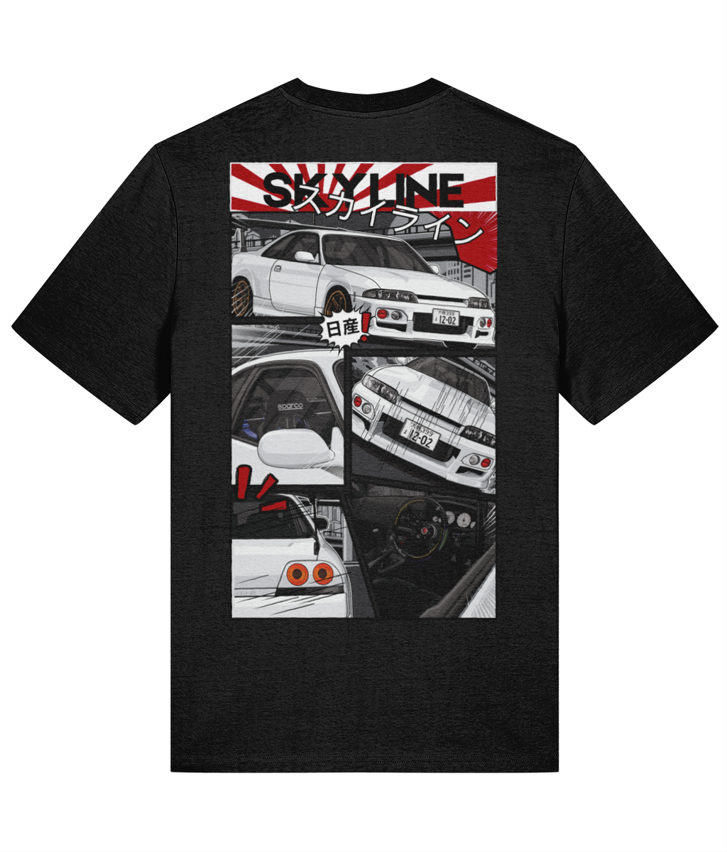 R33 Skyline Manga Style T-shirt - Black