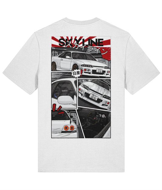 R33 Skyline Manga Style T-shirt - White