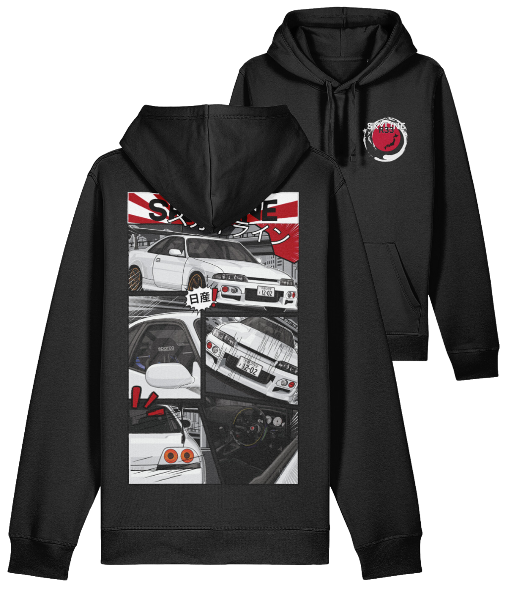 R33 Skyline Manga Style Hoodie - Black