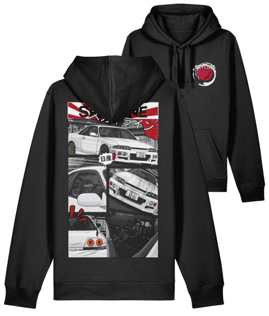 R33 Skyline Manga Style Hoodie - Black