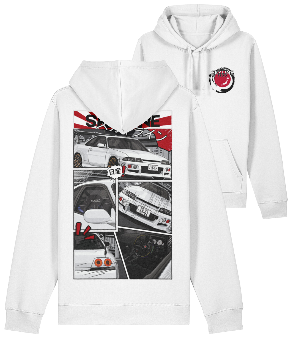 R33 Skyline Manga Style Hoodie - White