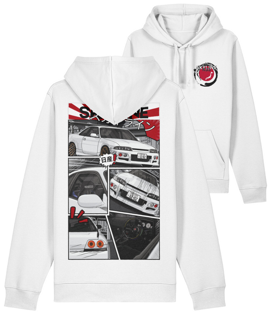 R33 Skyline Manga Style Hoodie - White