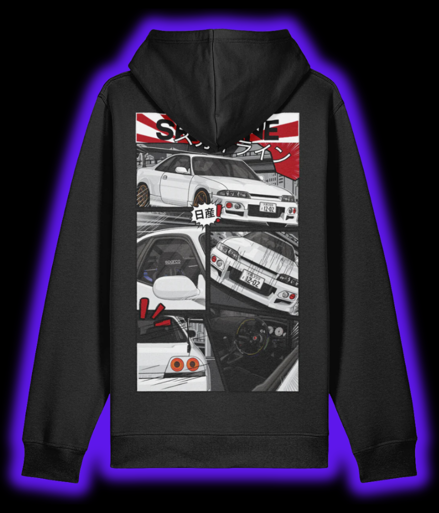 R33 Skyline Manga Style Hoodie - Black