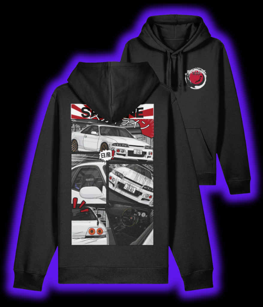 R33 Skyline Manga Style Hoodie - Black