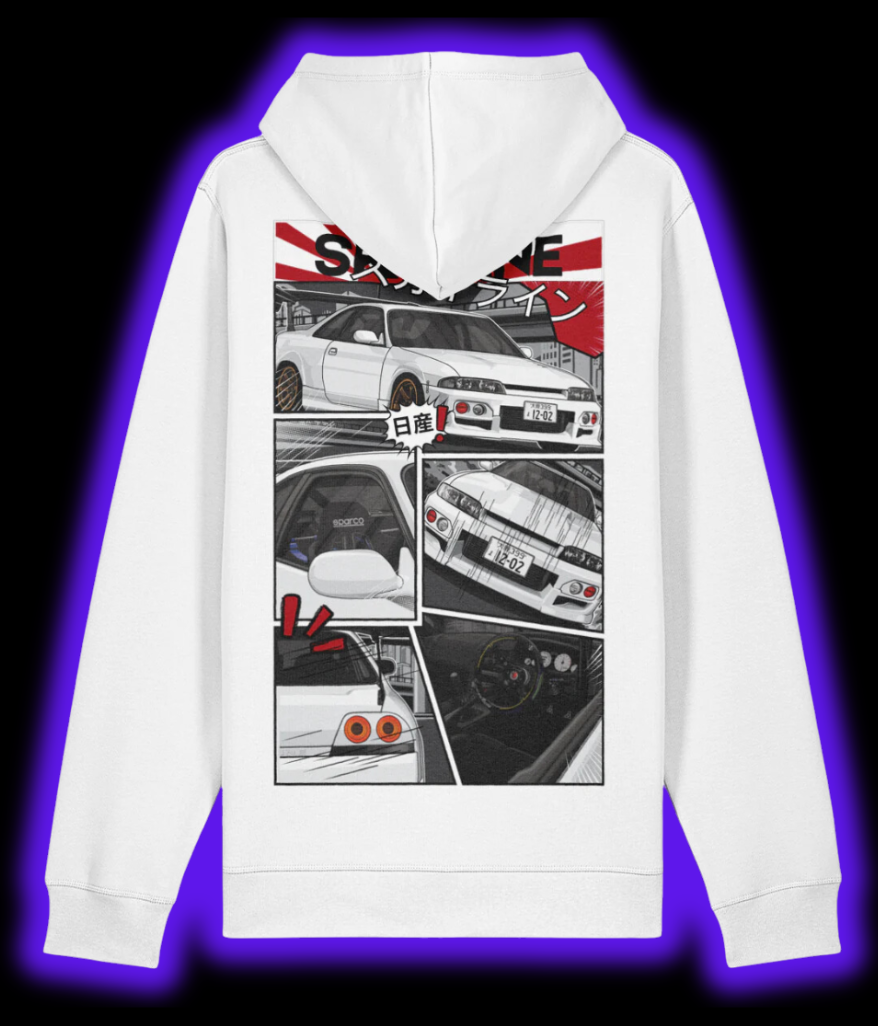 R33 Skyline Manga Style Hoodie - White